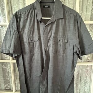 Alfani Gray Casual Button Down Shirt Lightweight Cotton Blend